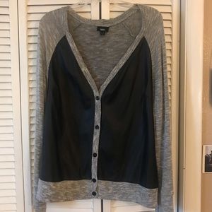 Gray Sweater with Leather Style Panels